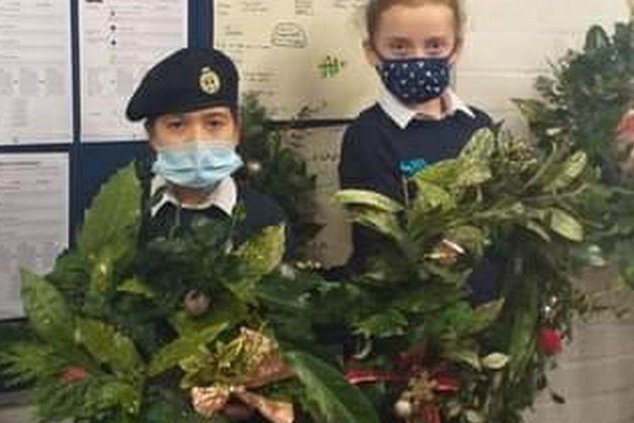 Cadets making Christmas wreaths